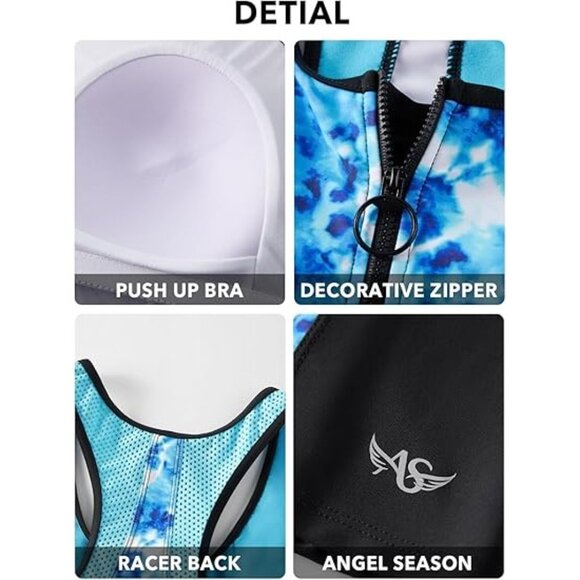 Angel Season Womens Plus Size Zipper Tankini Top Racerback Blue Tie-Dye Size XL - Picture 7 of 10